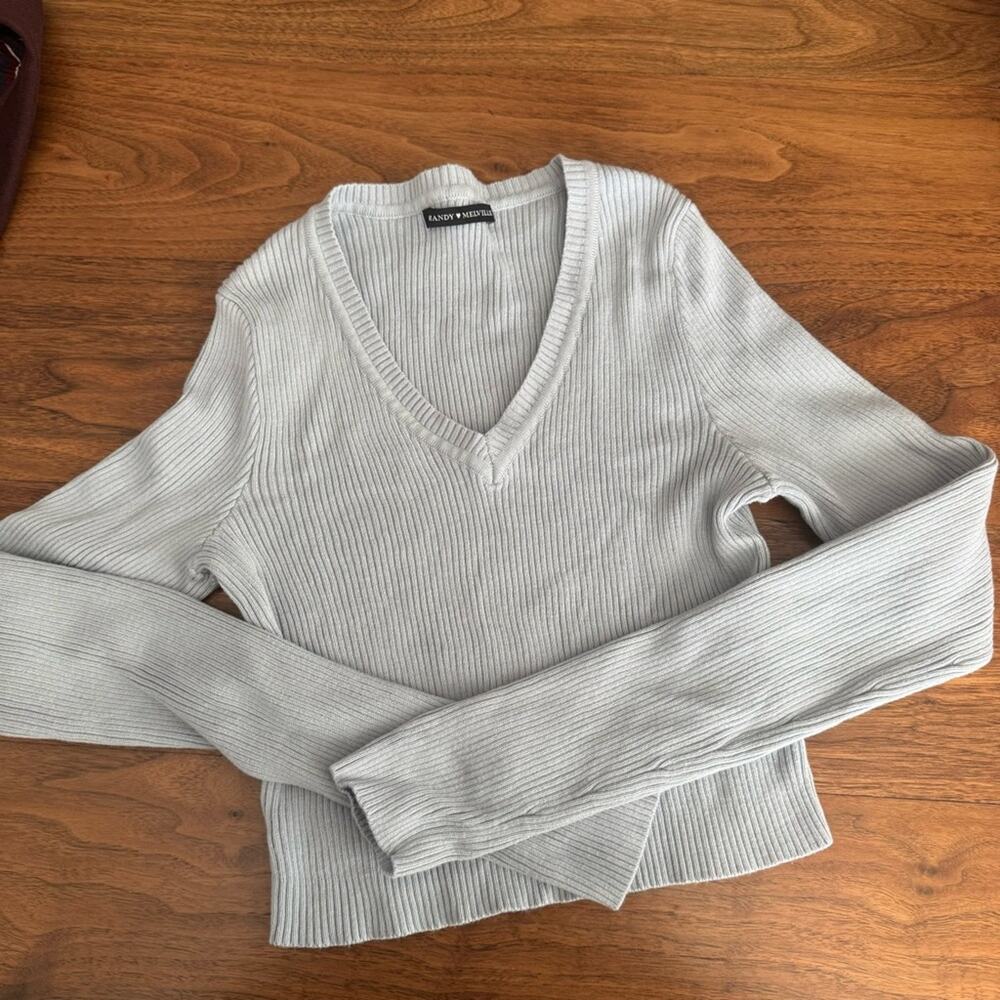 Brandy Melville Gray Ribbed V-Neck Top